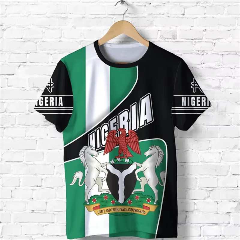 Économie à manches courtes pour hommes, Emblem Graphic Print, Nigeria Feel, Vêtements africains, Zon