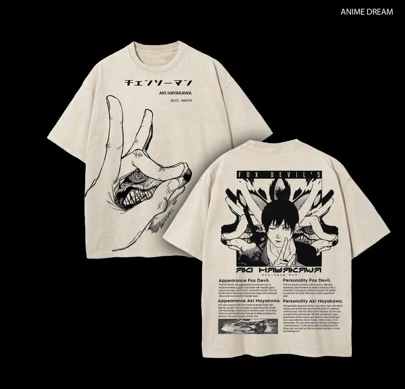 Manga tronçonneuse homme T-Shirt graphique Hayakawa Aki imprimé Vintage lavé T-shirt coton surdimens