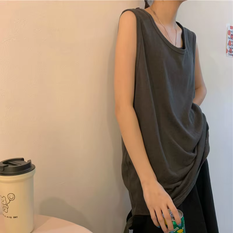 Débardeur Chic Coréen pour Femme, Couleur Unie, Simple, Basique, Assressenti, Fibres Précieuses, Dou
