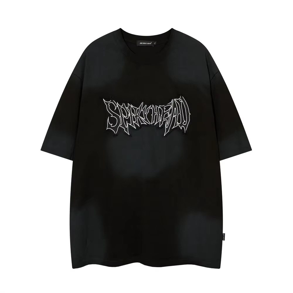 T-shirt à Manches Courtes et Col Ras du Cou pour Homme, Broderie de Patch, Lettre High Street, Peint