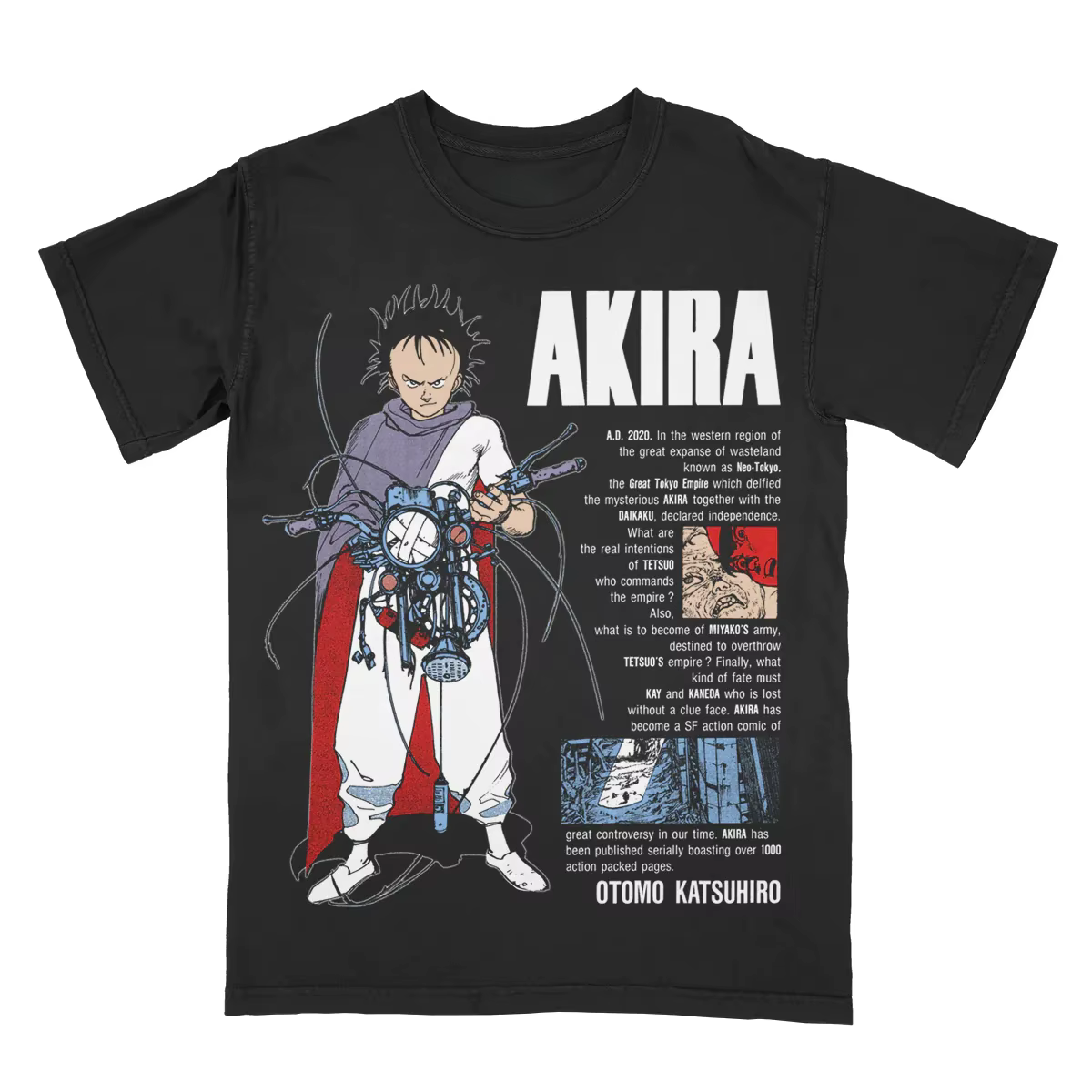 T-shirt graphique Akira Anime 2026 en coton, coupe oversize unisexe, mode homme, manches courtes, co