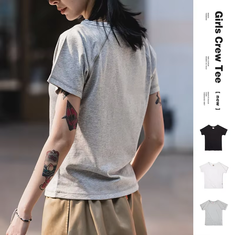 Maden T-shirt à manches courtes et col rond pour femme, 100% coton, doux et respirant, basique, pour