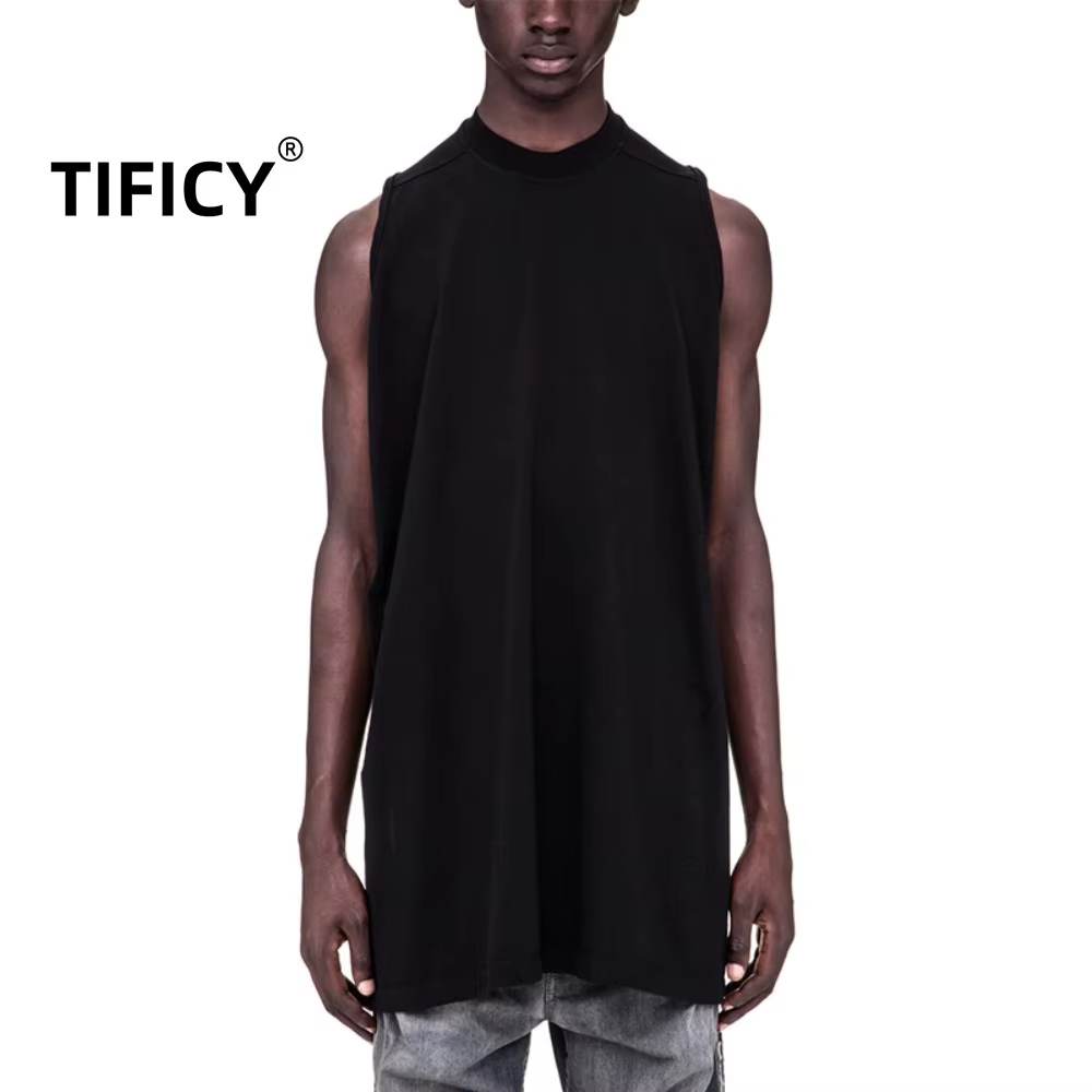 Dark RICK RO Style coton haute rue hommes couleur unie petit col épaules dénudées grand en forme de