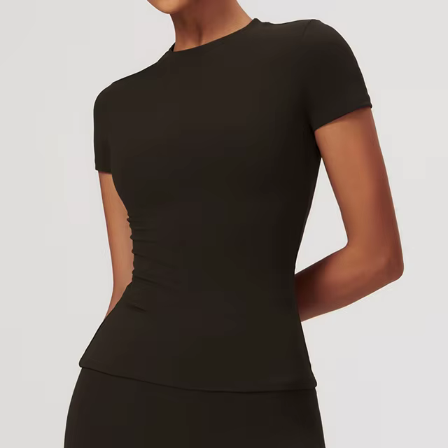 T-shirt de sport à manches courtes pour femmes, col rond, respirant, extensible, Slim, Fitness, haut