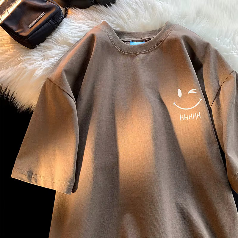 T-shirt à manches courtes pour hommes et femmes, visage souriant, drôle, mode Couple, basique améric