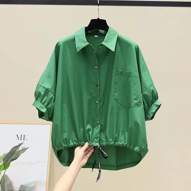 Chemisier court à manches chauve-souris pour femmes, chemise d'été, ourlet décontracté, taille court
