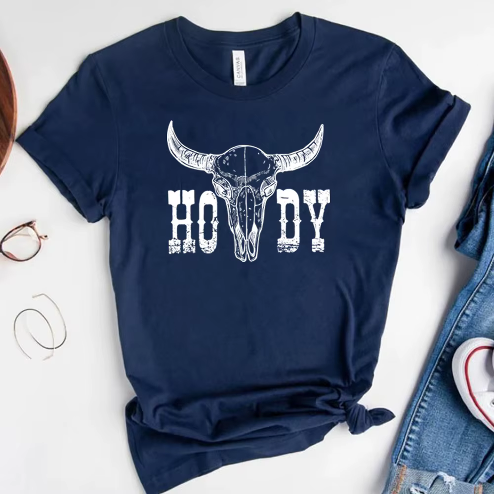 Chemise rétro Howdy T-Shirt crâne de vache Howdy chemises de Cowgirl musique de campagne Cowboy t-sh