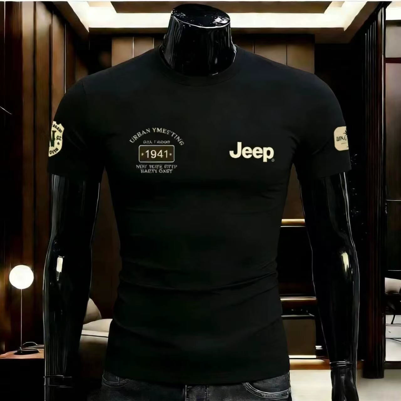 T-shirt d'été 2026 Jeep de haute qualité à col rond en pur coton, respirant, décontracté, imprimé, p