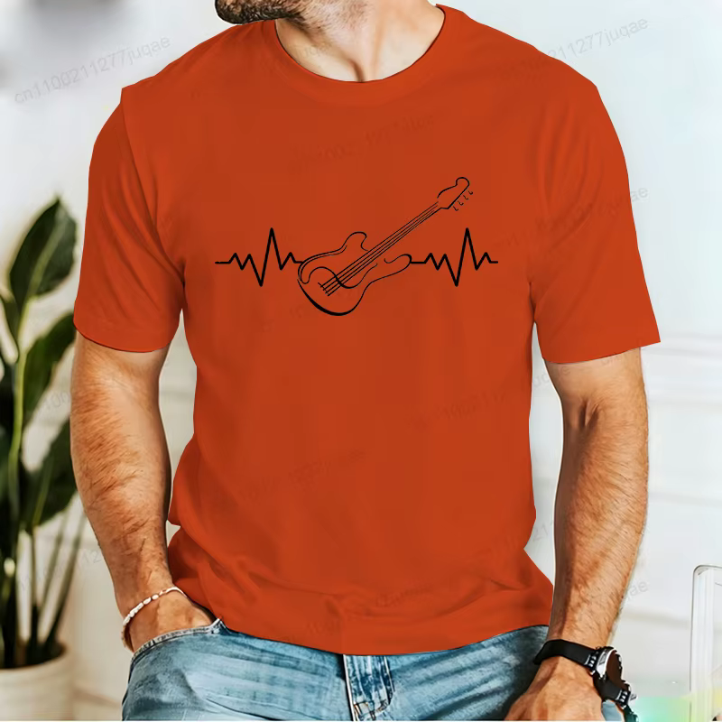 T-shirt pour homme à imprimé guitare Heartbeat, t-shirts décontractés à manches courtes, t-shirts gr