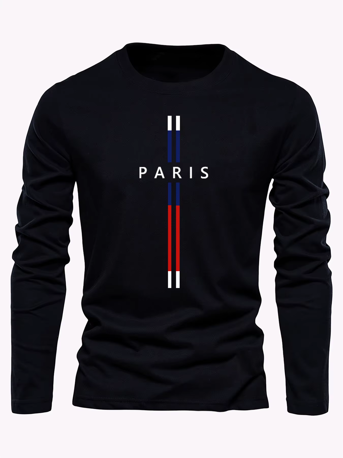 T-shirt à manches longues pour homme, col rond, imprimé graphique Paris Letter, 100% coton pur, ampl