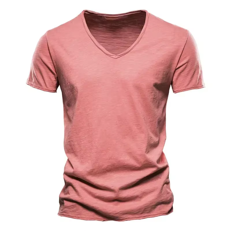 Nouveau T-shirt Homme 2026 à Col V Manches Courtes Couleur Unie – Hauts pour Hommes