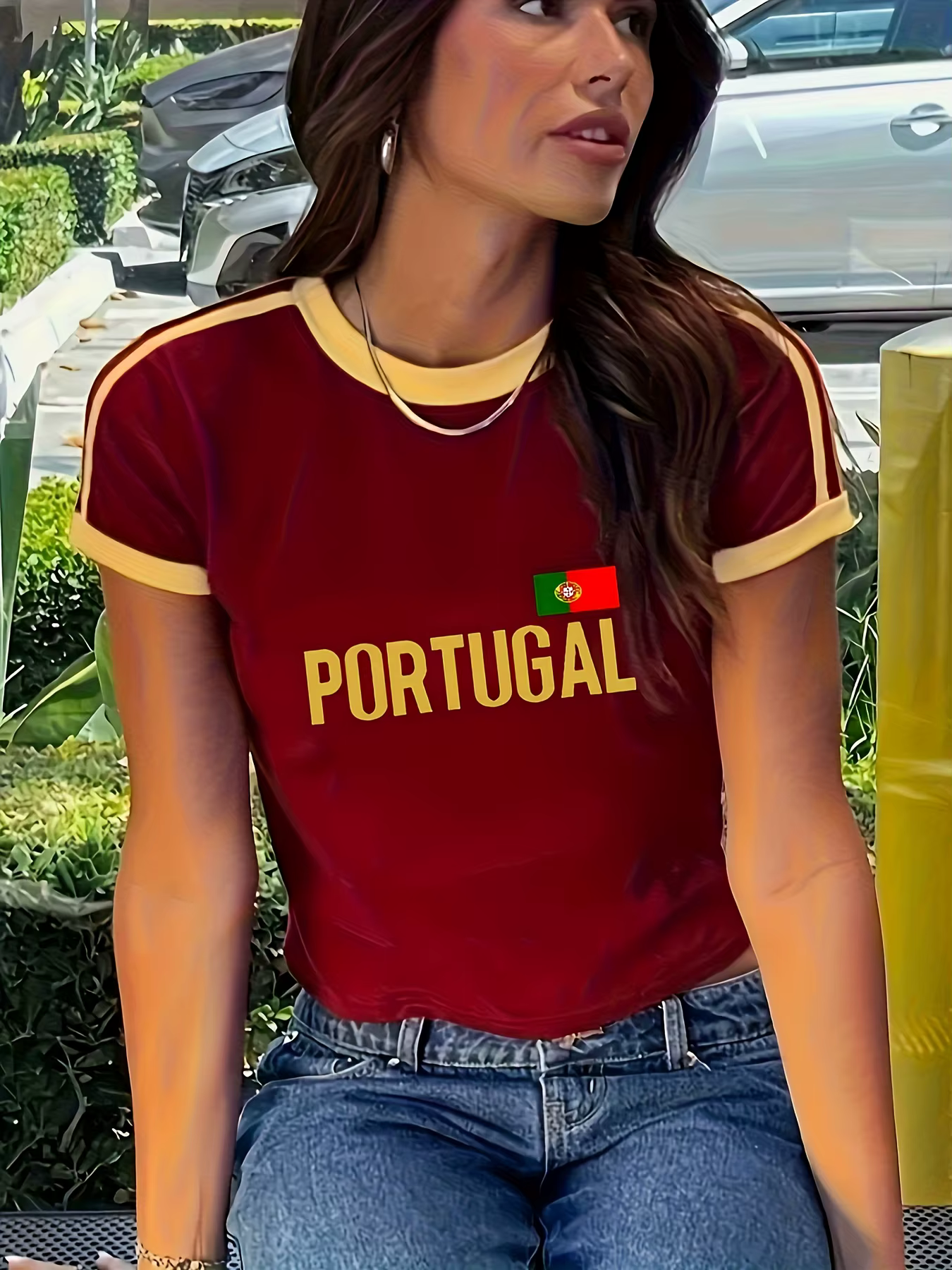T-shirts pour femmes à imprimé drapeau du Portugal, décontractés, col rond, manches courtes, mode, c