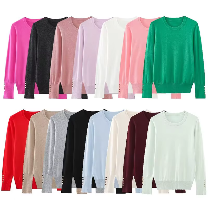 YENKYE automne femmes solide col rond à manches longues basique tricot pull décontracté hauts pullov