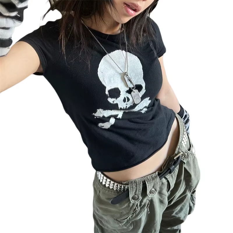 T-Shirt manches courtes pour femmes, Streetwear, estival et décontracté, Vintage, Grunge, Y2k, Slim,