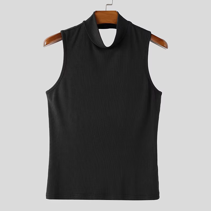 INCERUN hommes débardeurs tricoté couleur unie col roulé sans manches hommes gilets Streetwear évide