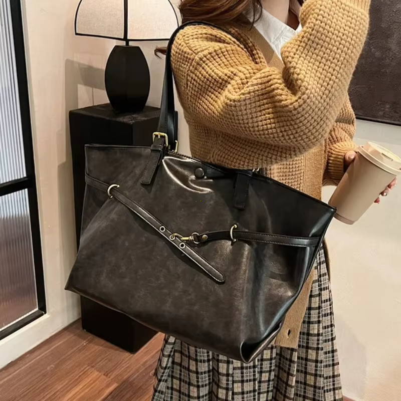 Sacs fourre-tout de grande taille pour femmes, en cuir PU souple, couleur Pure, grande capacité, sac