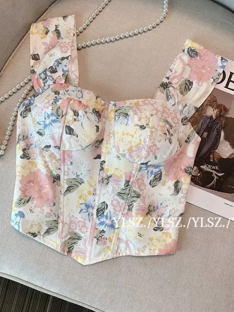 Zoki Chic recadrée réservoirs floraux femmes mince Sexy doux mode Camis réservoirs mode coréenne été