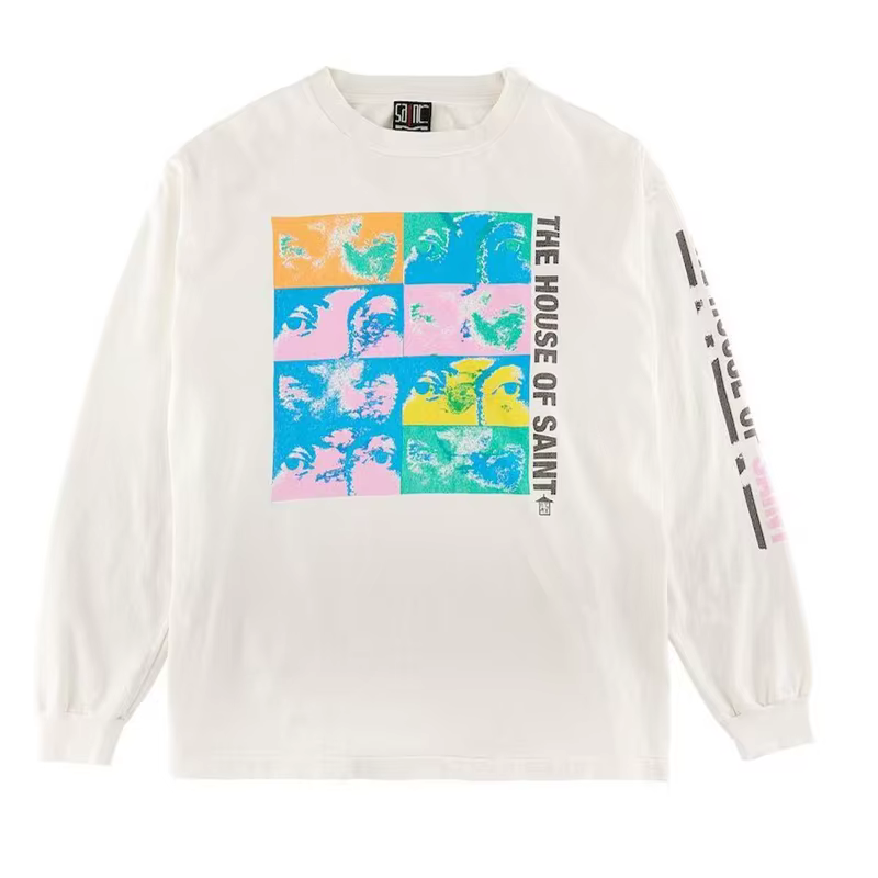 Manches longues Saint T-Shirt hommes femmes unisexe Top qualité coton ample T-Shirt ciment blanc à m