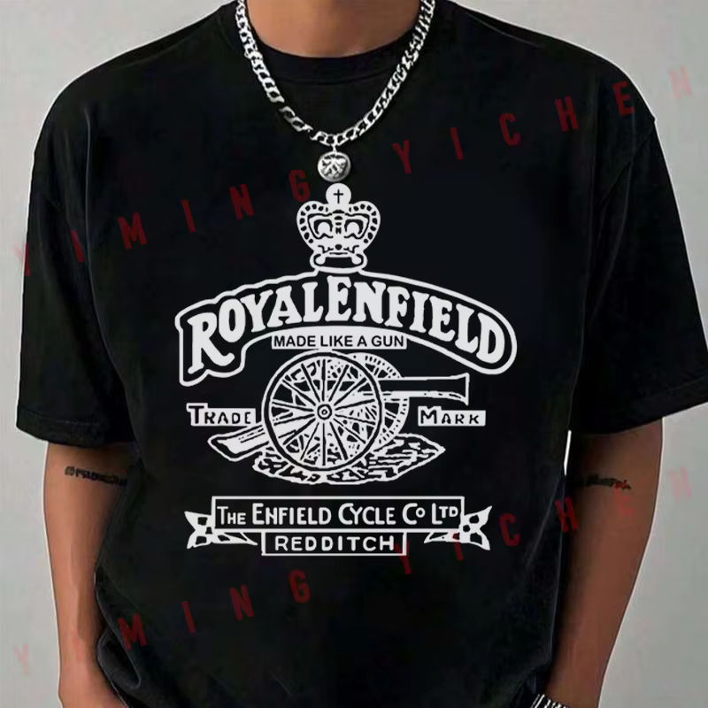 T-shirt unisexe rétro vintage classique Royal Enfield avec logo pistolet, haut décontracté à manches