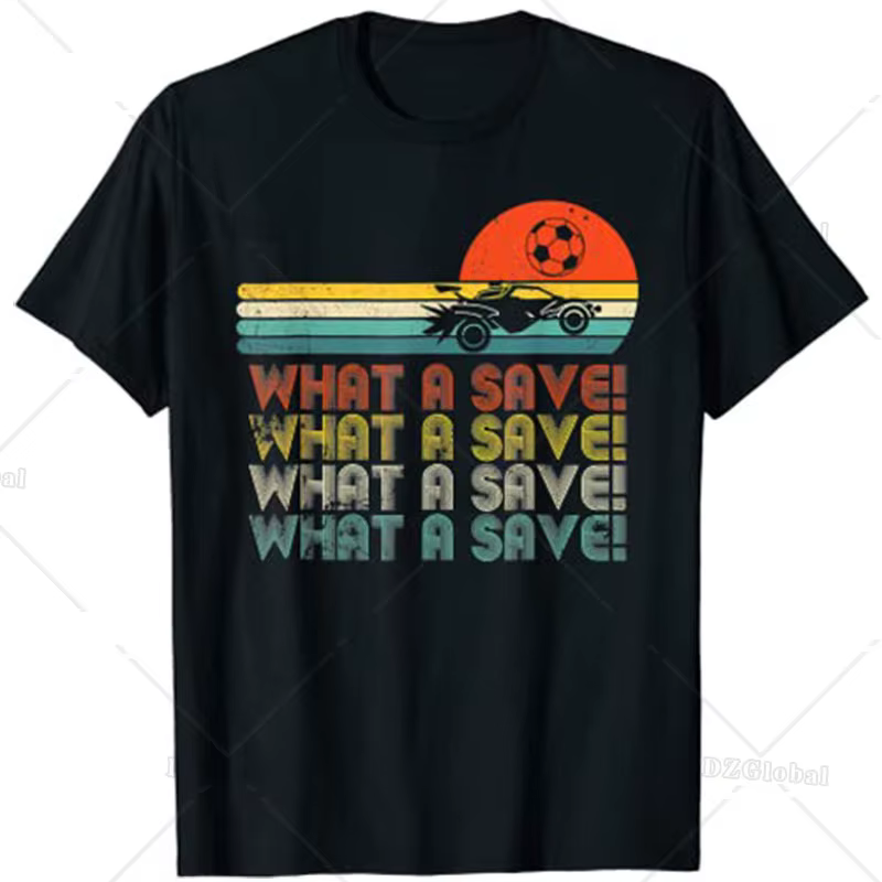 What A Save Vintage Retro Rocket Soccer Car League T-Shirt, Chemises imprimées personnalisées, Écono