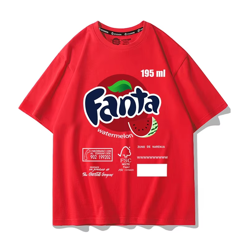 T-shirt à manches courtes Fanta Beverage pour hommes, pêche, orange, soda, impression commune, été,