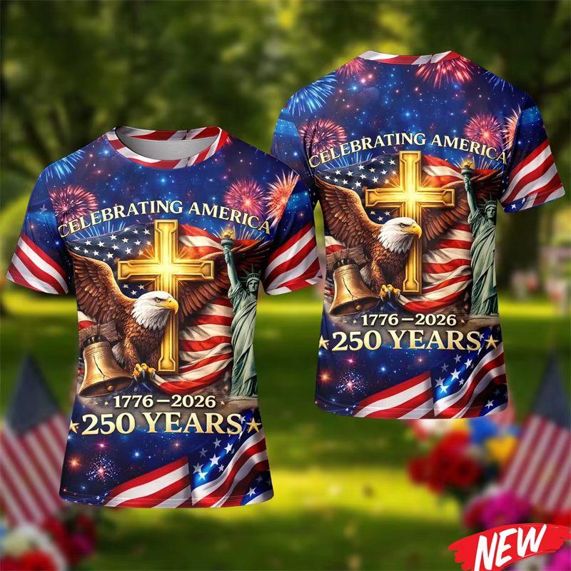 T-shirt pour hommes du 250e anniversaire de l'Amérique, manches courtes, mode 2026, col rond, pour l