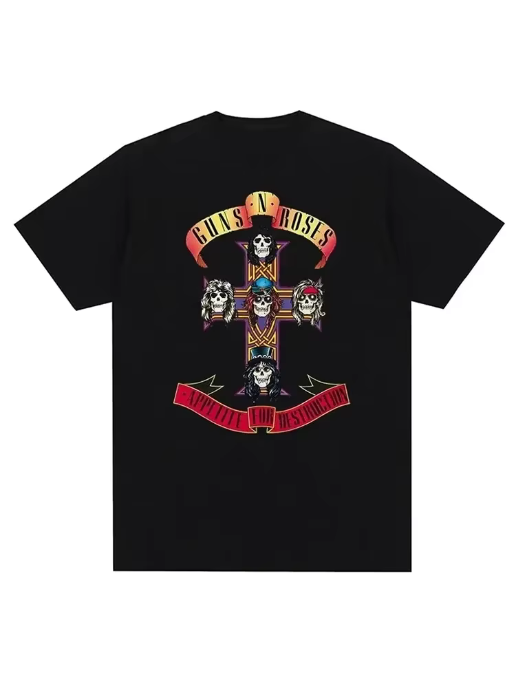 T-shirt à imprimé graphique Guns N Roses, t-shirt vintage de groupe de rock, streetwear, manches cou