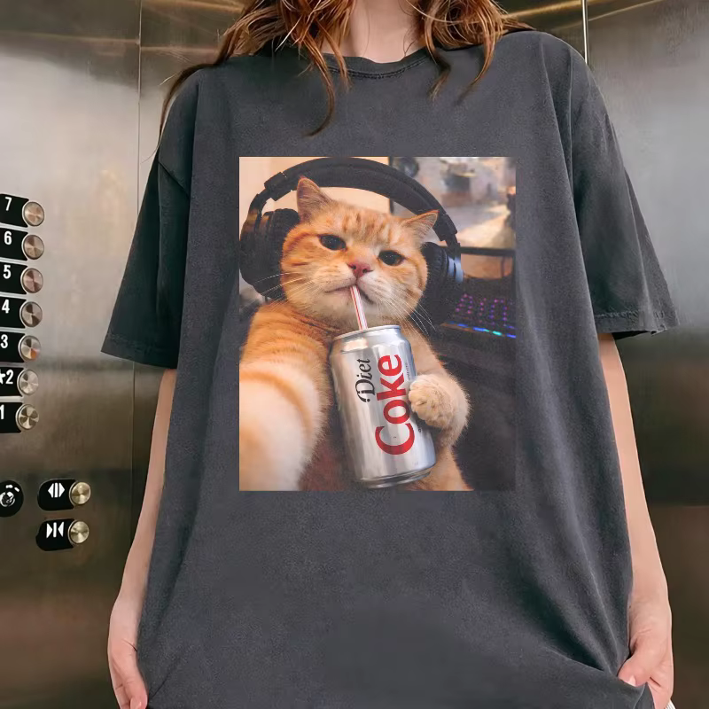 T-shirts Cat Diet Coke, Funny Meme Genz Dank Cat Lover, T-shirt tendance