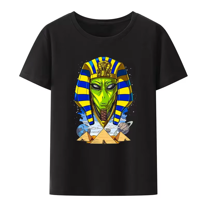 Classique pharaon égyptien Alien Modal imprimé T-Shirt tendance créatif confortable ample à manches