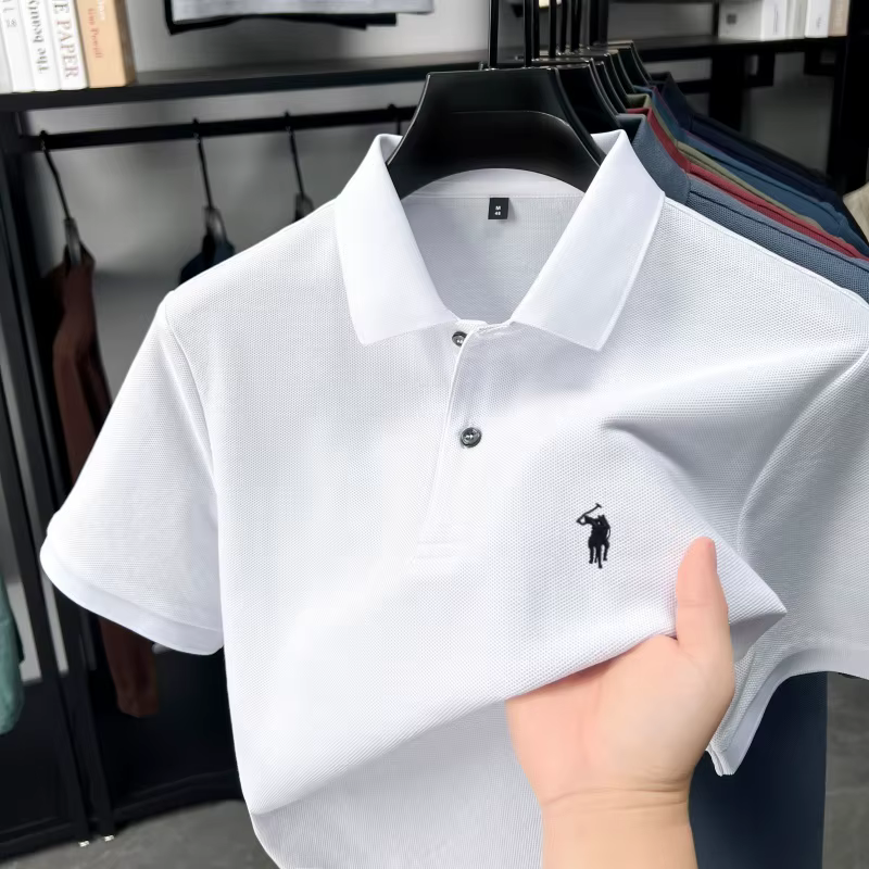Designer marque 100% coton manches courtes polo chemise mode luxe pony broderie hommes été décontrac