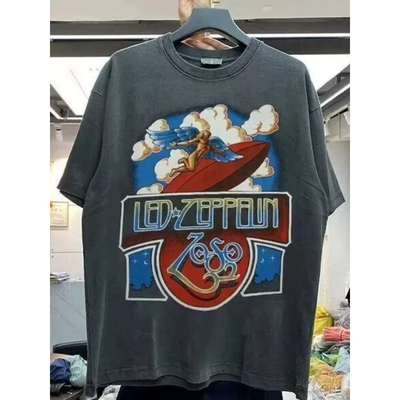 T-shirt unisexe à manches courtes de couleur noire de la groupe de rock Led Zeppelin, réédition
