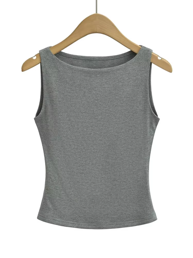 Débardeur moulant doux à col bateau double couche pour femme