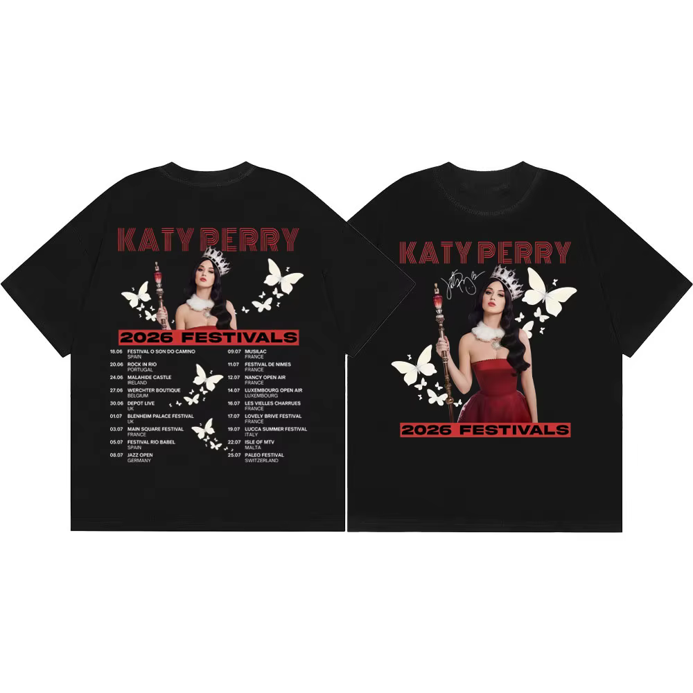 T-shirt Katy Perry 2026 Fastivals Tour Merch pour hommes et femmes, T-shirt vintage à manches courte