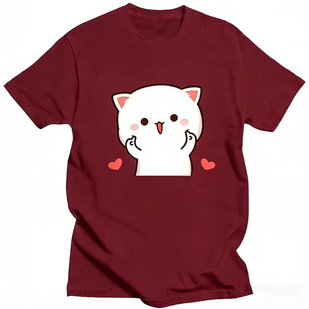 T-shirt pour femmes amusant et mignon avec imprimé de chat mochi pêche et goma, vêtements kawaii pou