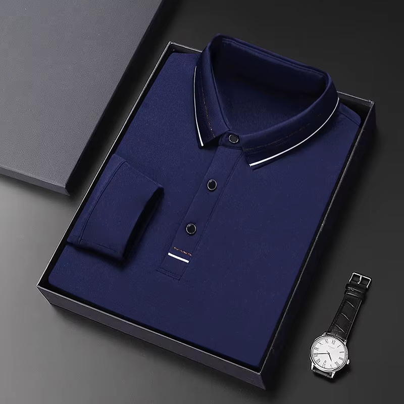 Polo à manches longues pour hommes d'âge moyen, printemps-automne