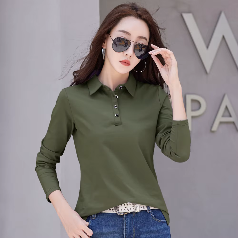 Automne nouveau en basique t-shirt à manches longues coton grande taille coton Polo t-shirt femmes b
