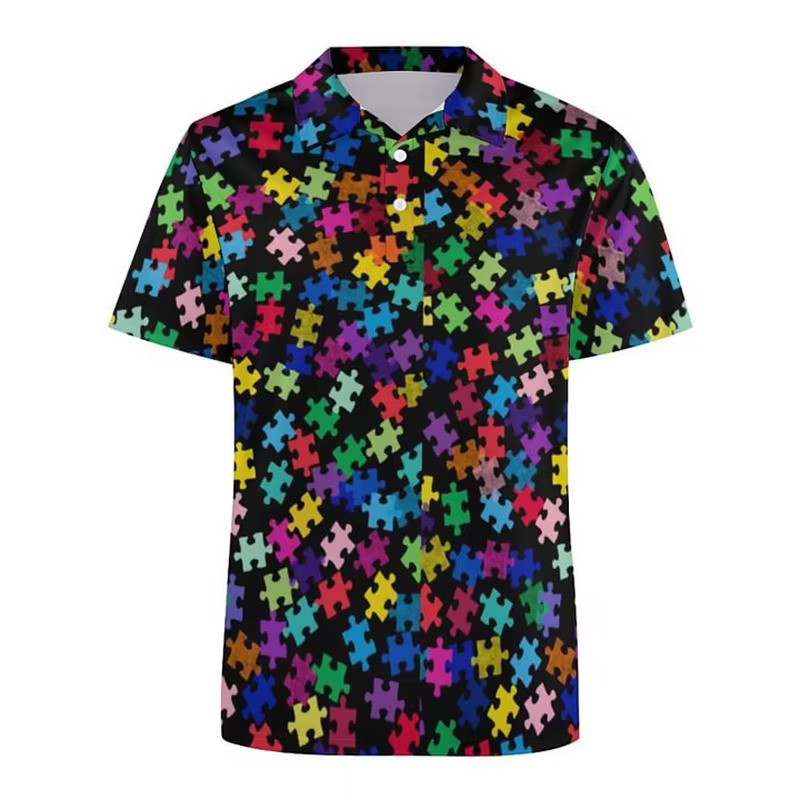 Polo coloré à manches courtes pour hommes, chemise de sensibilisation au tisme, t-shirt à revers, vê