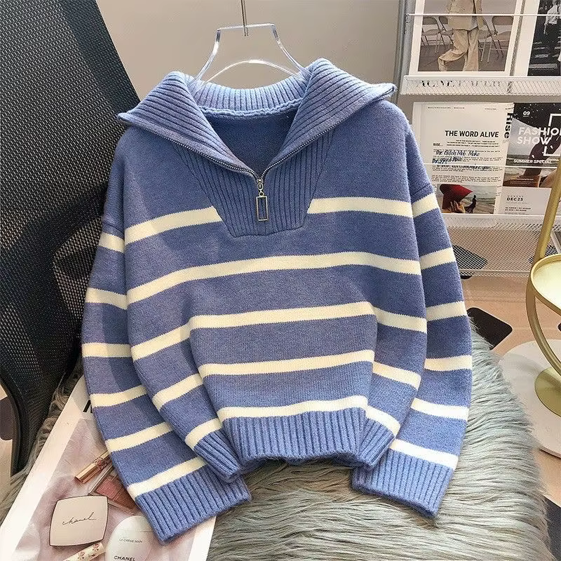 Pull pull femmes printemps et automne sous-vêtements 2023 nouvelle fermeture éclair rayure sous-couc