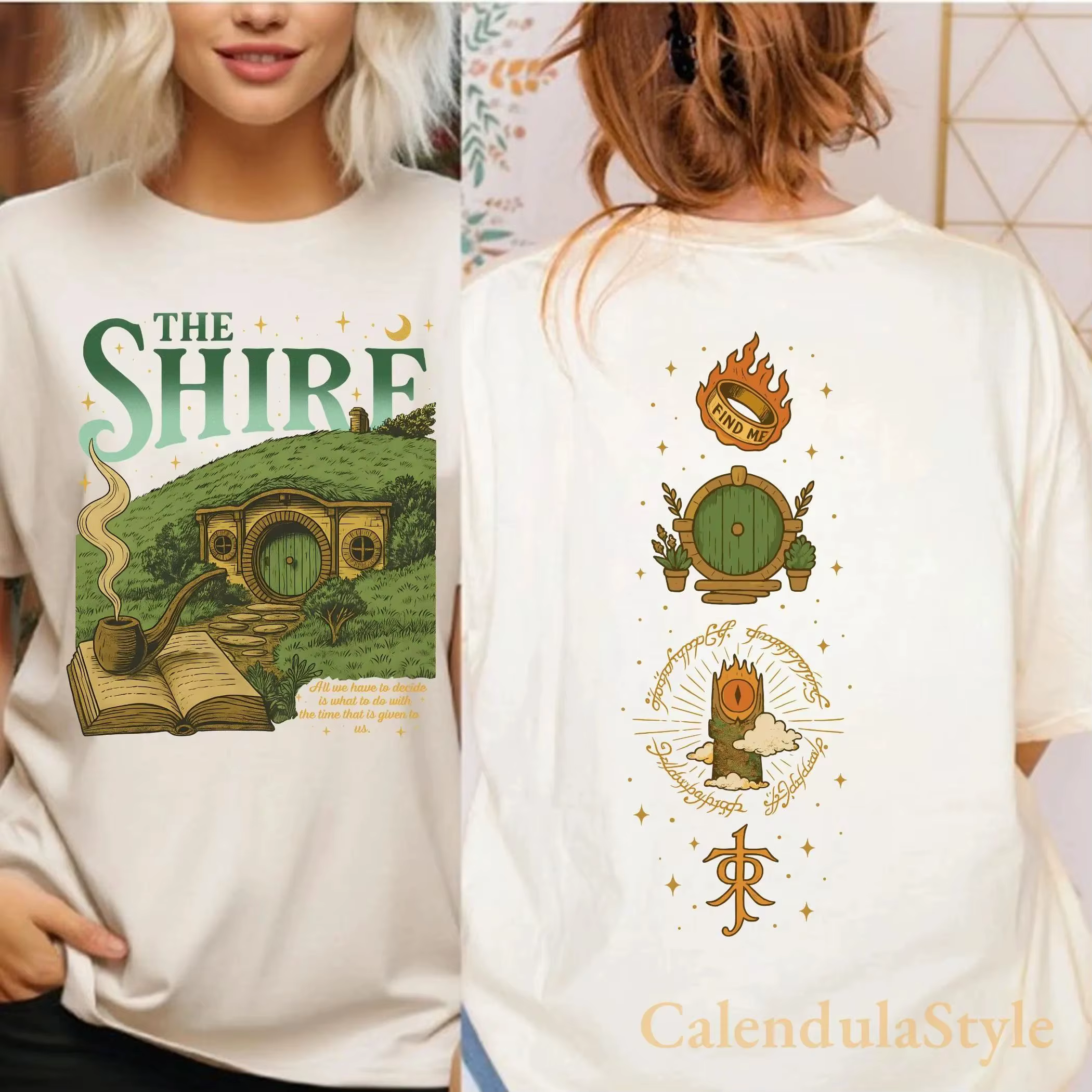 T-shirt imprimé pour les passionnés de livres fantastiques, Le Seigneur des Anneaux, Shire PNG, T-sh