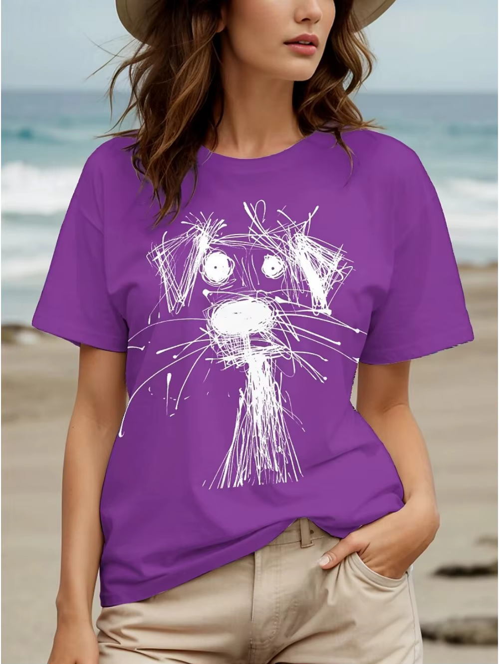 T-Shirt femme motif chiot garbé T-Shirt rétro mode classique à manches courtes hauts col rond été en