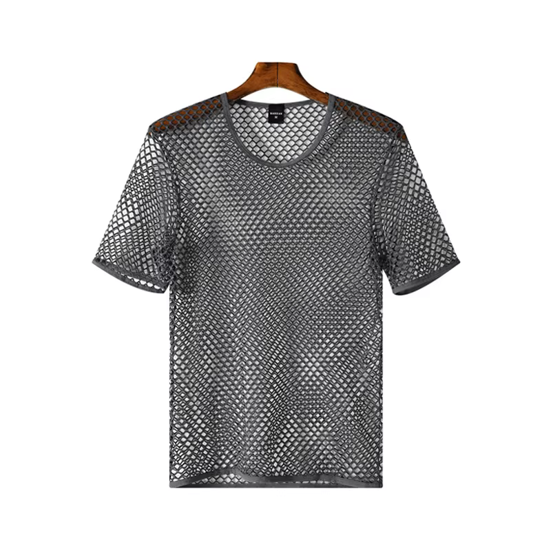 T-shirt en maille respirant pour homme, manches courtes, été, tendance, ajouré, débardeur sexy à man