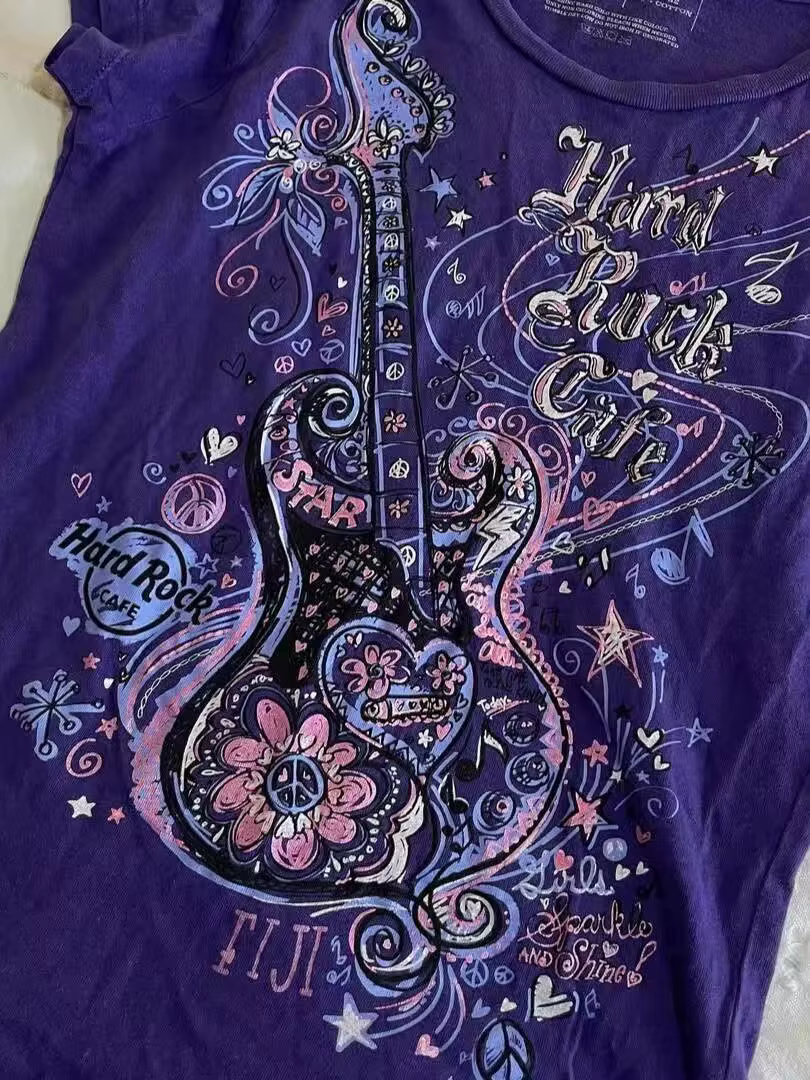 Femmes sous-culture Vintage violet imprimé T-Shirt été Y2k américain rétro mince t-shirts décontract