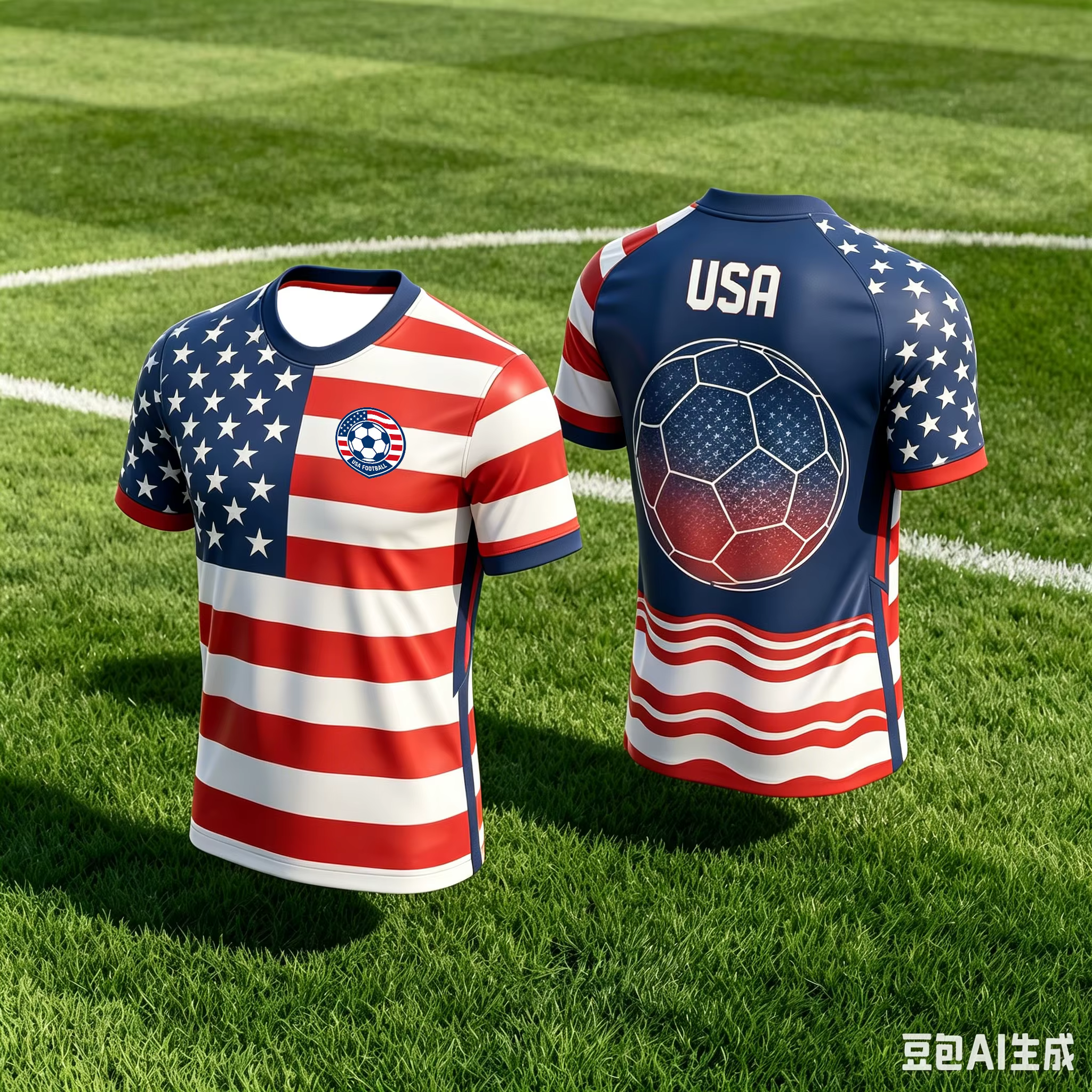 Maillot de football de l'équipe nationale des États-Unis, motif drapeau américain et ballon de footb