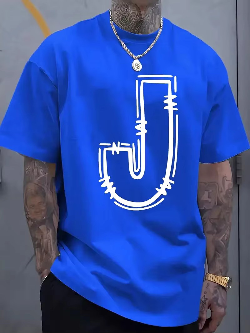 T-shirt décontracté en coton pour hommes avec imprimé de lettre J élégant – Respirant et confortable