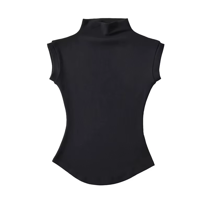 Femmes été Sexy col roulé sans manches T-Shirts hauts solide coupe ajustée pulls t-shirts décontract