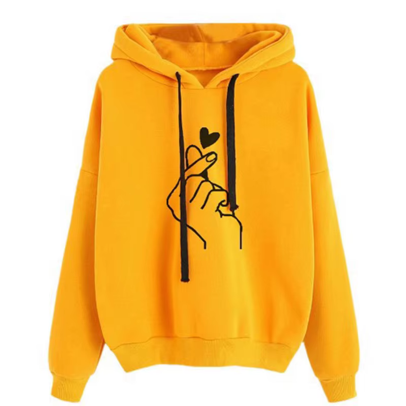 Automne sweat à capuche polaire couleur unie doigt coeur à capuche mode coréenne sweats à manches lo