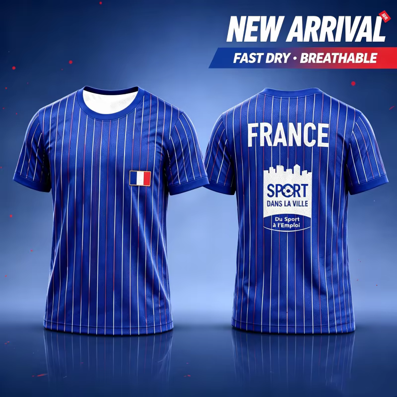 T-shirt rayé France 2026 pour hommes, femmes, enfants et familles – Maillot de sport graphique à man