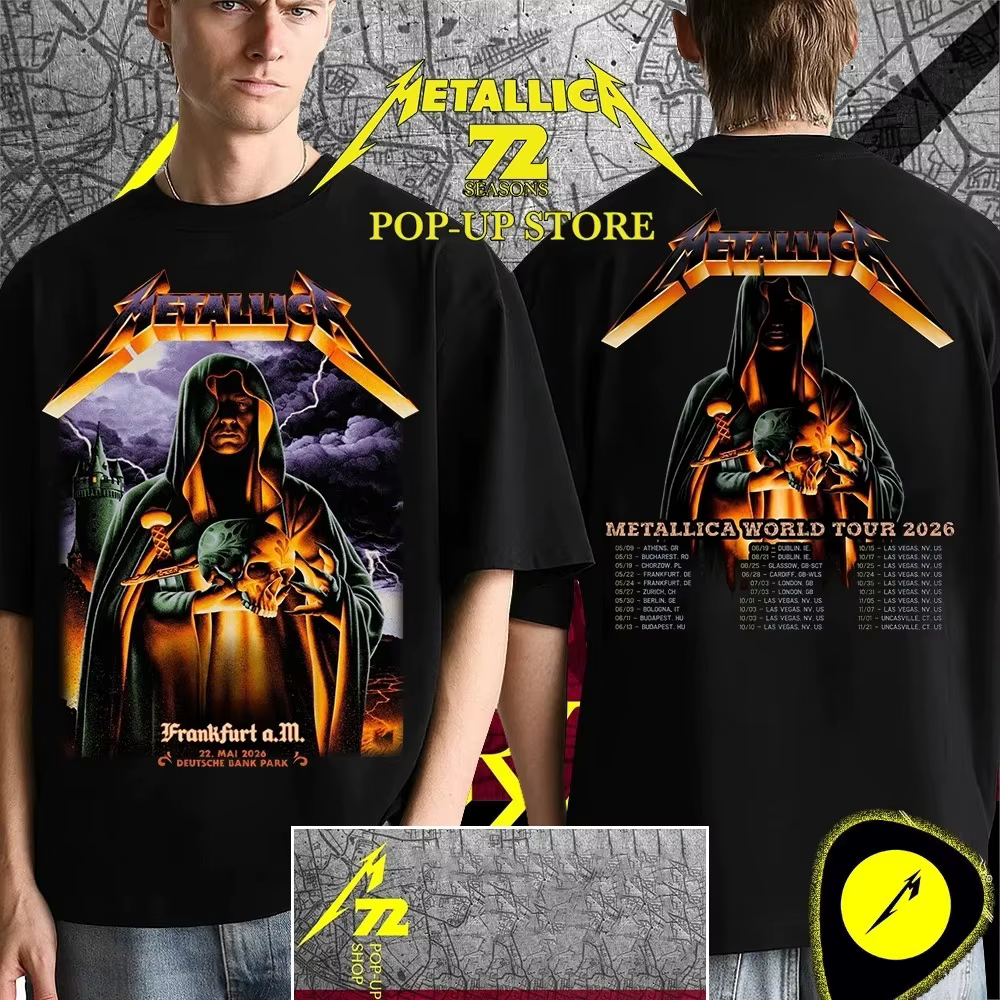 T-shirt Metallica Frankfurt 2026 pour hommes et femmes, vêtements d'été 100% coton, t-shirt gothique