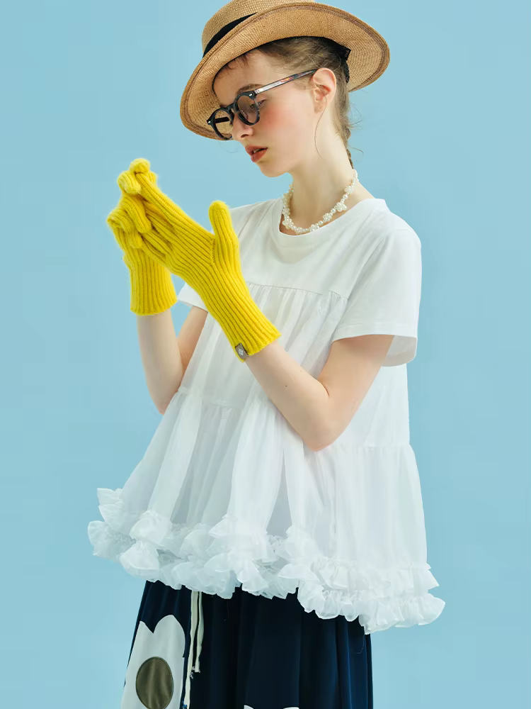 Imakokoni – T-shirt blanc pour femmes, haut en maille avec épissure sur les épaules sur le devant, D