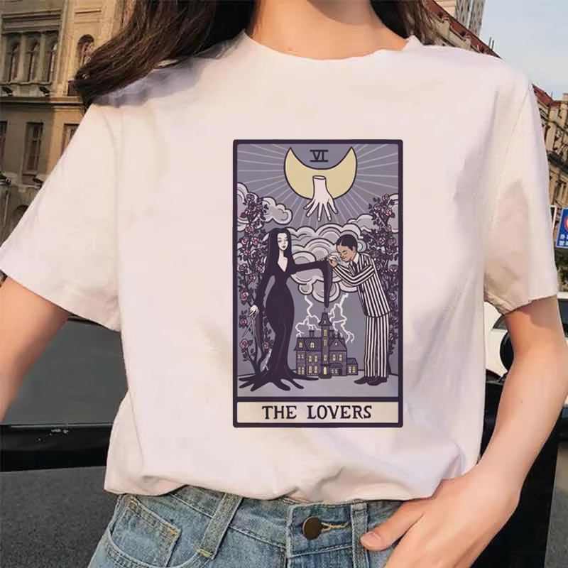 Femmes Tarot carte fleur drôle temps dames dessin animé mode à manches courtes été imprimé T-shirt f